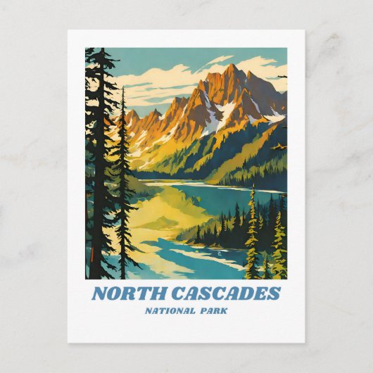 Nord Cascades National Park Illustration Retro Postkarte (Vorderseite)