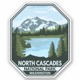 Nord Cascades Nationalpark Minimal Retro Emblem Aufkleber