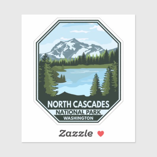 Nord Cascades Nationalpark Minimal Retro Emblem Aufkleber (Blatt)