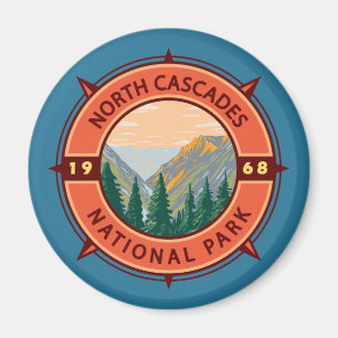Nord Cascades Nationalpark Retro Kompass Emblem Magnet