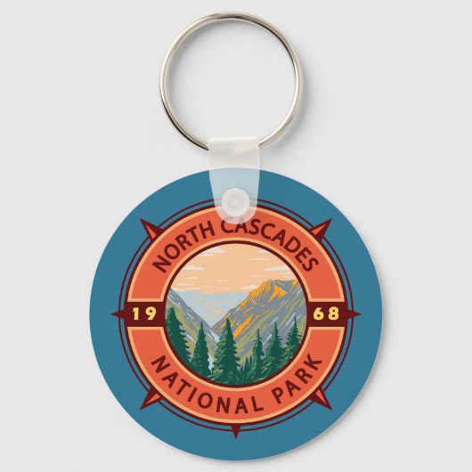 Nord Cascades Nationalpark Retro Kompass Emblem Schlüsselanhänger (Vorderseite)