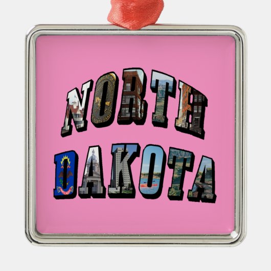 Nord-Dakota-Bildtext Ornament Aus Metall (Vorne)
