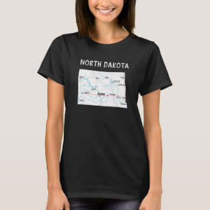 Nord-Dakota Us Staat Karte Wasserstraßen T-Shirt