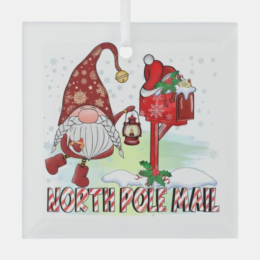 Nord Pole Mail Gnome Mailbox Lantern Ornament Aus Glas (Vorderseite)