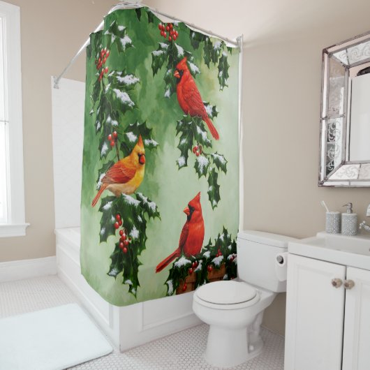 Nord-Rote Kardinal und Holly Duschvorhang (Beispiel)