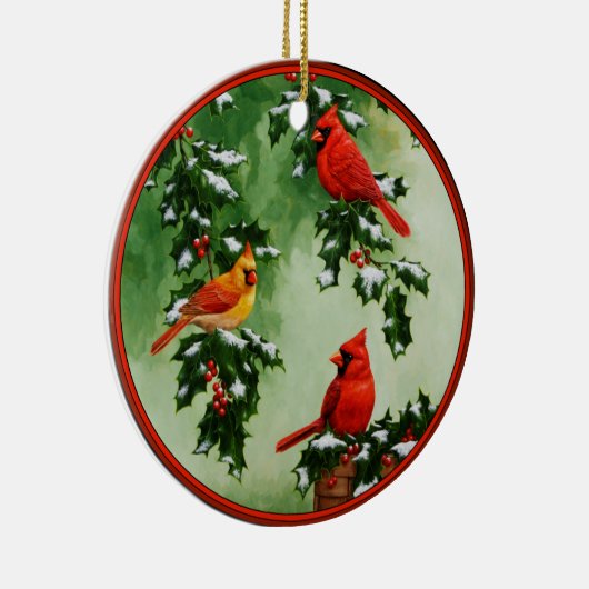 Nord-Rote Kardinal und Holly Keramikornament (Rechts)