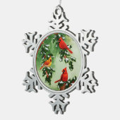 Nord-Rote Kardinal und Holly Schneeflocken Zinn-Ornament (Rechts)