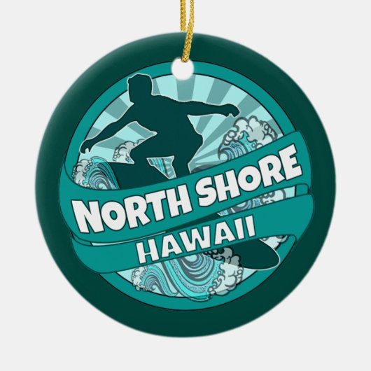 Nord Shore Hawaii aquamarines Surfer Logo-Ornament Keramik Ornament (Vorne)