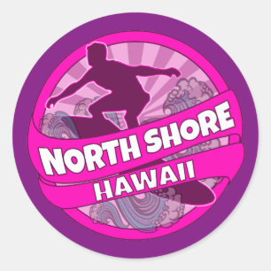 Nord Shore Hawaii Pink-Surfer-Logo-Aufkleber Runder Aufkleber
