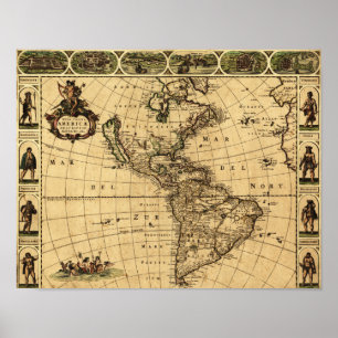 Nord und Süd AmericaPanoramic Karte Poster
