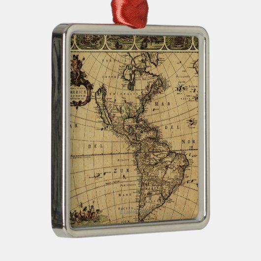 Nord und Süd AmericaPanoramic Karte Silbernes Ornament (Rechts)