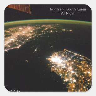 Nord- und Südkorea bei Nacht, NASA ISS-Foto Quadratischer Aufkleber