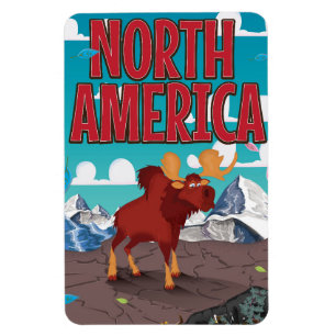 Nordamerika Cartoon-Reiseplakat-Kunst. Magnet