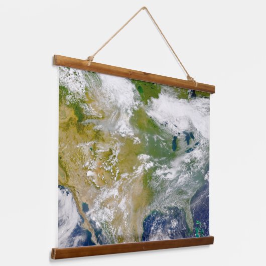 Nordamerika mit Rauch an Orten sichtbar. Wandteppich Mit Holzrahmen (Gewinkelt)