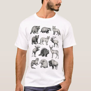 Nordamerikanische Wildtier-Vintage-Radierkunst T-Shirt