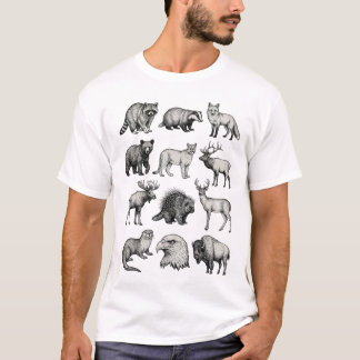 Nordamerikanische Wildtier-Vintage-Radierkunst T-Shirt