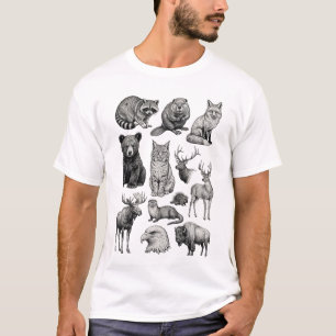 Nordamerikanische Wildtier-Vintage-Radierkunst T-Shirt