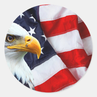 Nordamerikanischer Adler unter amerikanischer Flag Runder Aufkleber