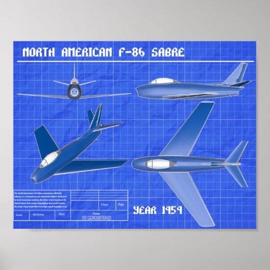 Nordamerikanischer F-86 Säbelblueprint Poster (Vorne)