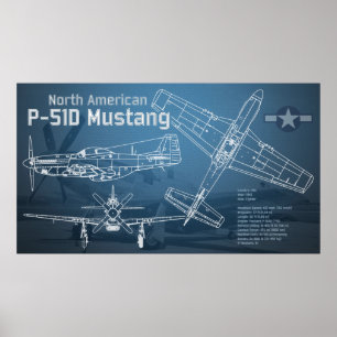 Nordamerikanischer P-51D Mustang Blueprint Poster