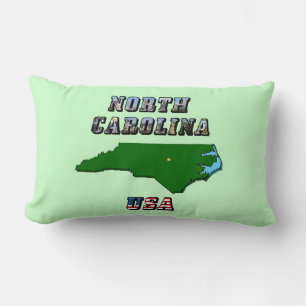 Nordcarolina-Kartenskizze, Foto & US-Flaggentext  Lendenkissen