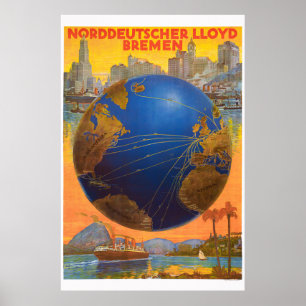 Norddeutscher Lloyd Bremen Deutschland 1920 Vintag Poster