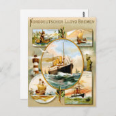 Norddeutscher Lloyd Bremen Vintage Travel Poster Postkarte (Vorne/Hinten)