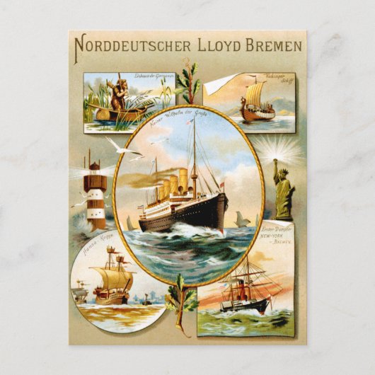 Norddeutscher Lloyd Bremen Vintage Travel Poster Postkarte (Vorderseite)