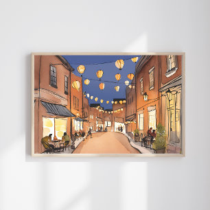 Nordend Italienisches Viertel   Boston MA Aquarell Poster