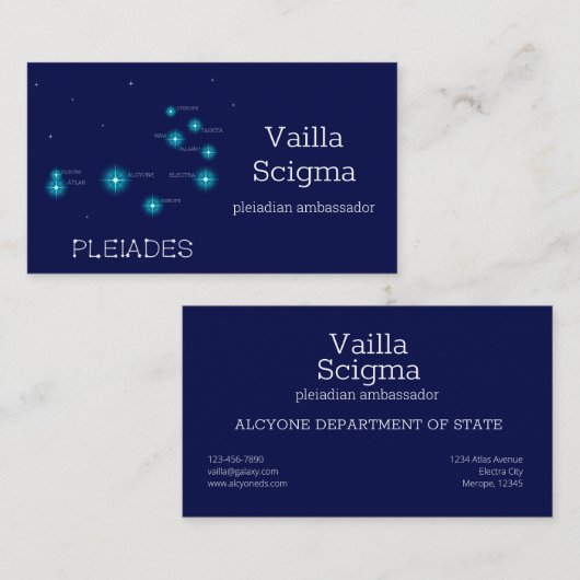 Nordhalbkugel Pleiades Star Formation Visitenkarte (Vorne/Hinten)