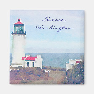 Nordhauptleuchtturm Ilwaco, WA Aquarell-Druck Magnet