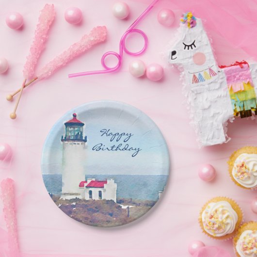 Nordhauptleuchtturm Ilwaco, WA Aquarell-Druck Pappteller (Party)