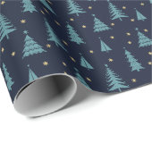 Nordic Aquamarin Christmas Trees Dark Geschenkpapier (Rolleneckpunkt)