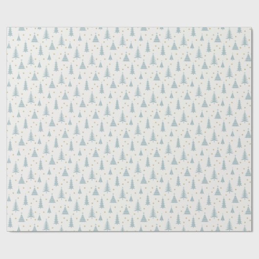 Nordic Aquamarin Christmas Trees White Geschenkpapier (Flach)
