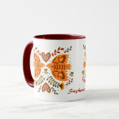 Nordic Bird Muster in Maroon und Gold Tasse (Vorderseite Links)