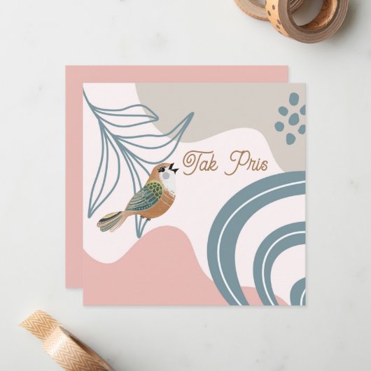 Nordic Bird und Blume Tak Pris (Danke) Mitteilungskarte (Vorderseite/Rückseite Beispiel)