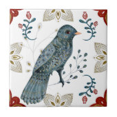 Nordic Blue Bird Wasserfarbenwelt Kunst Fliese (Vorderseite)