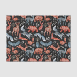 Nordic Blue Brown Animals Blätter Wasserfarbe Seidenpapier