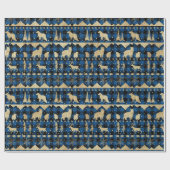 Nordic Blue Buffalo Kariert Gold Winter Animals Geschenkpapier (Flach)