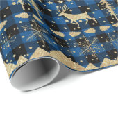 Nordic Blue Buffalo Kariert Gold Winter Animals Geschenkpapier (Rolleneckpunkt)