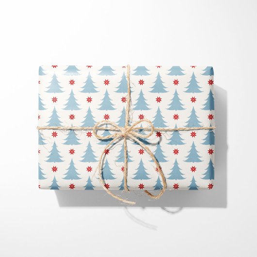Nordic Blue Christmas Trees Skandinavien Holiday Geschenkpapier