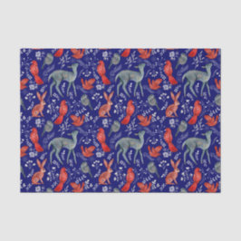 Nordic Blue Deh Rabbit Bird Floral Water color Seidenpapier