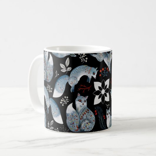 Nordic Blue Fox Red Greenery Kaffeetasse (Vorderseite Links)