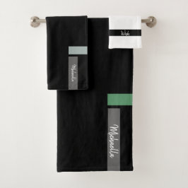 Nordic Blue Kale Green Detail Mit Monogramm Badhandtuch Set