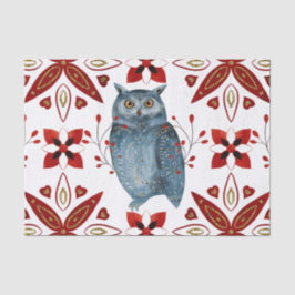 Nordic Blue Owl Wasserfarbe Folklorekunst Seidenpapier