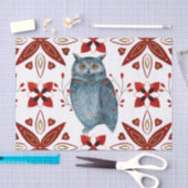 Nordic Blue Owl Wasserfarbe Folklorekunst Seidenpapier (Handwerk)
