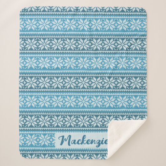 Nordic Blue Snowflake Strick Sweater Personalisier Sherpadecke (Vorderseite)