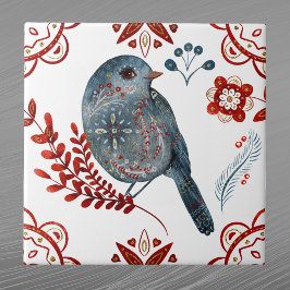 Nordic Blue Songbird Wasserfarbe Kunst Fliese