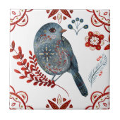 Nordic Blue Songbird Wasserfarbe Kunst Fliese (Vorderseite)