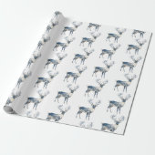 Nordic Blue White Deer Birthday Geschenkpapier (Ungerollt)
